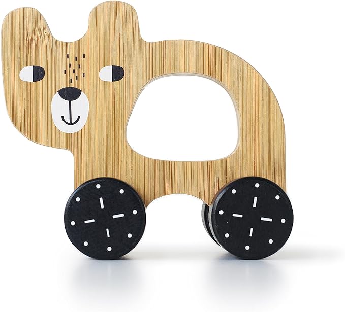 Wee Gallery Bear Push Toy, Rolling Toy, Classic Motion Toys for Child Motor Skills, Balance, Roll Along Play, and Animal Nursery Decor (Baby, Toddler, Kids)