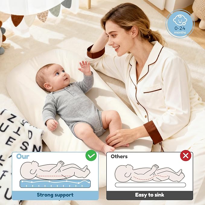 Baby Lounger & Snuggle Nest for Newborn 0-24 Months, Baby Nest Supervised Breathable Cotton for Newborn, Breathable Portable Lounnger for Travel and Home, Cashmere Beige (Lounger Cover Included)