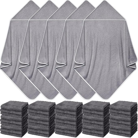 Buryeah 5 Pcs Baby Bath Towel and 15 Count Baby Washcloths Sets, Hooded Towels for Newborns Infants and Toddlers Soft Coral Fleece Toddler for Newborn Boy Girl(Gray)