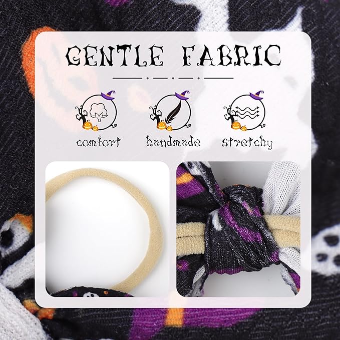 Halloween Baby Knot Ghost Hair Accessories - Headband with Nylon Elastic Bows in Purple and Orange