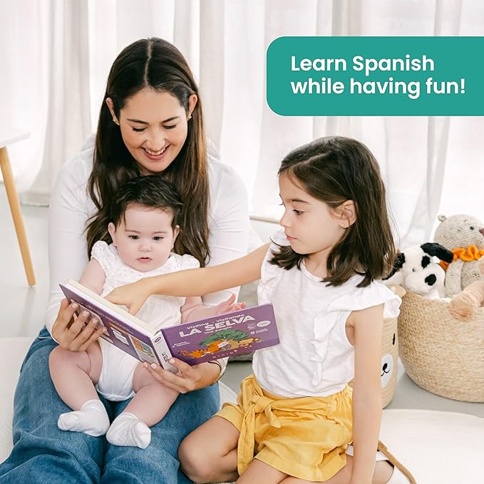Binibi Bilingual Spanish Sound Board Book for Babies & Toddlers 1–3 – Jungle Animal Sound Buttons, Interactive Early Spanish Learning Board Book – Durable Gift