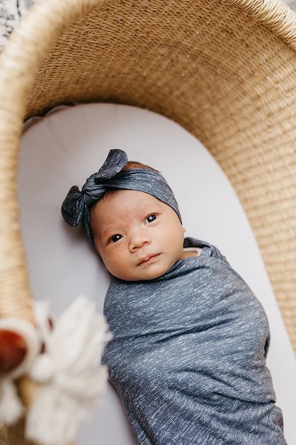 Copper Pearl Baby Bows: Stylish Headbands for Baby Girls, Premium Soft and Stretchy Baby Headbands, Perfect for Newborns, Trendy Designs - Denim