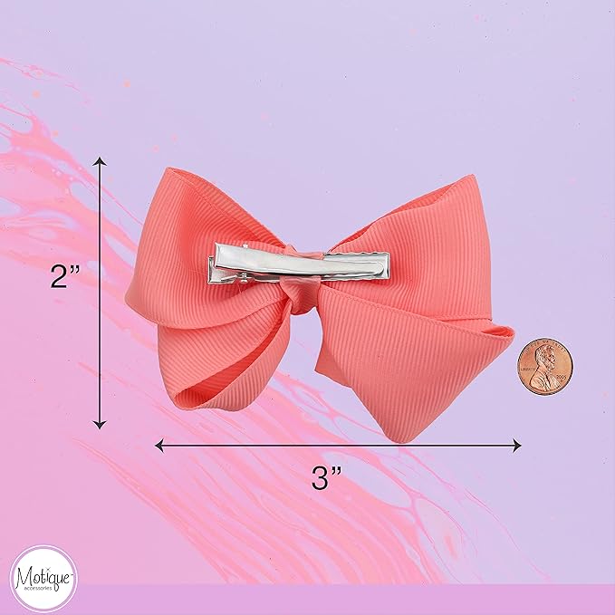 3 Inch Grosgrain Bow for Little Girls- Set of 2 (Coral)