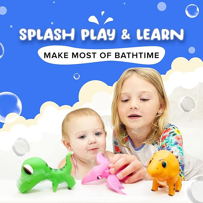 SplashEZ Mold Free Dinosaur Bath Toys, No Hole Bath Toys for Toddlers, Bathtub Dinosaur Set for Kids, No Mold Floating Water Dino Set for Pool, BPA-Free Safe Fun, Infant Babies Ages 1 3 6 12 18 Mo