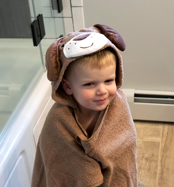 Baby Animal Hooded Towel and Washcloth Set for Newborns, Infants, Toddlers Boys and Girls 3-24 Months (Perky Puppy Pal)