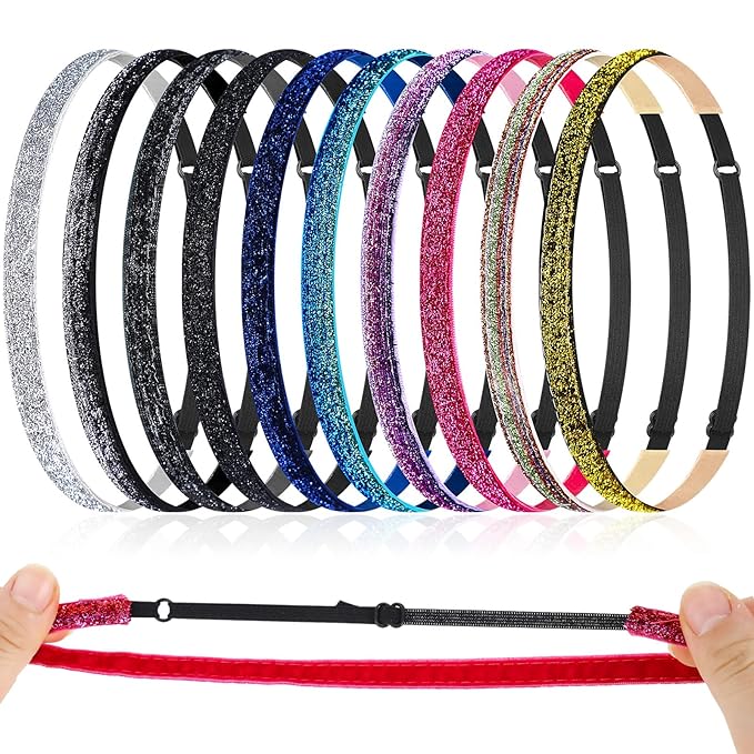 WILLBOND 10 Pcs Glitter Non Slip Running Headbands Girls Elastic Sports Velvet Sparkly Fabric Stretchy Shiny Headband Workout Fashion Hair Accessories for Women Party Favor (0.4 Inches,Neutral Color)