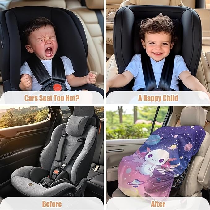 XYZCANDO Axolotl Cooling Car Seat Cover Baby Cartoon Car Seat Sun Cover for Baby Waterproof Baby Car Seat Sun Shade Cover Summer Carseat Cover Protect from Sun/Hot Days 2025