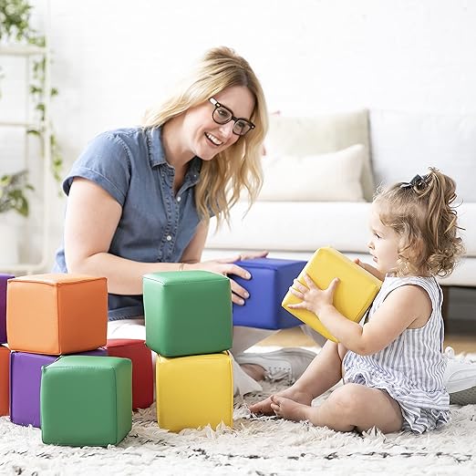 ECR4Kids SoftZone Patchwork Toddler Blocks, Foam Cubes, Assorted, 12-Piece
