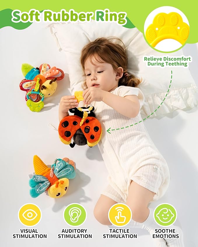 Jollybaby Musical Flying Ladybug Toy - Car Seat, Stroller, Crib & Play Gym Hanging Toys for Baby 0-6-12-24 Months, Tummy Time Sensory Toy for Infant Boys and Girls Easter Gifts