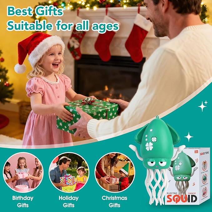 Baby Dancing Octopus Toys for 3 4 5 6+ Year Old Boy Girl, Magic Musical Crawling Tummy Time Toy, Led Light Dancing Squid Toy for Walking Toddlers, Kids Birthday