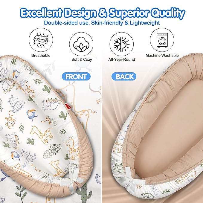 BUTOA Baby Lounger - Breathable & Soft Baby Nest, Portable and Lightweight Tummy Time Lounger for Home and Travel, Ideal Newborn Babies Essentials Baby Shower Gifts