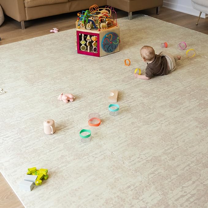 Little Landings Baby Play Mat for Floor - Sandstone (4x6ft) - Premium EVA Foam Play Mat for Babies & Toddlers (Ages 0-5+) Non-Toxic Playmat for Tummy Time, Crawling & Playroom - Stylish & Comfortable