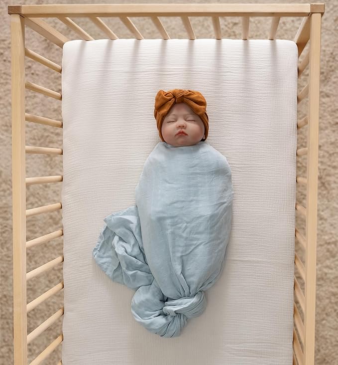 Meracorallo Muslin Mini Crib Sheet, Pack n Play Fitted Sheet, Soft and Breathable Pack and Play Playard Mattress Sheet for Baby Boys and Girls (Fog)