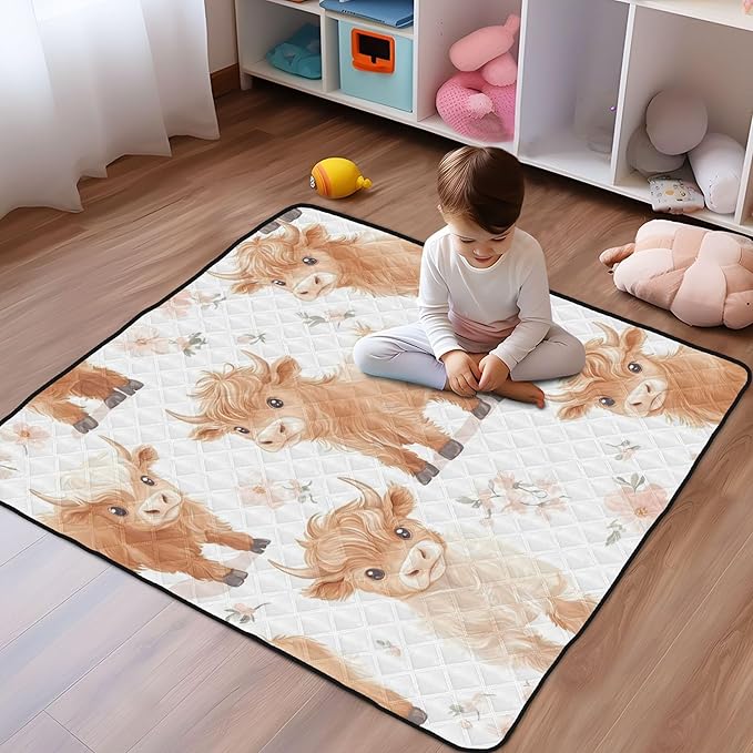 Highland Cows Cute Baby Playmat Washable Playroom Crawling Mat Non-Slip Play Mats for Floor 50x50 Mat