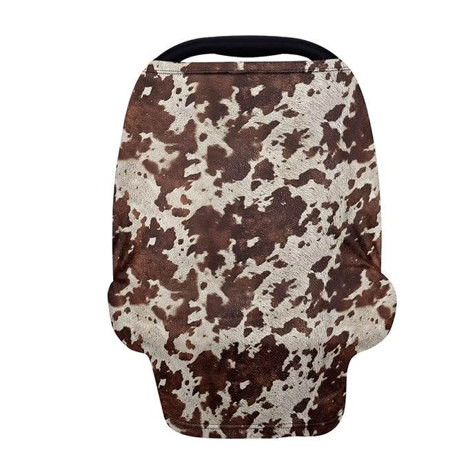 Wanyint Infant Car Seat Cover for Babies, Boys Girls Carseat Canopy Baby Breastfeeding Stroller High Chair Shopping Cart Cover, Cow Print Dark Brown
