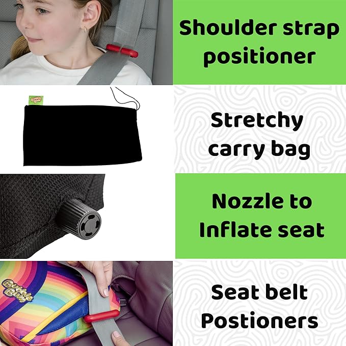 bubblebum Booster Car Seat, Inflatable Boosters Seat for Kids, Travel Booster Carseat, Narrow Backless Booster Car Seat for Travel, Inflatable Seats for Cars 40-100 lbs, for 4 Year Old + - Rbow