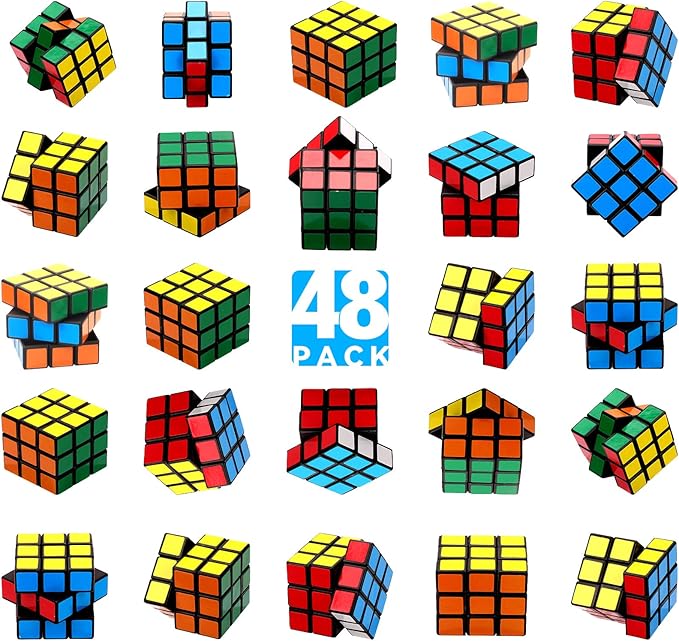 48 Pack Mini Cube Bulk, 1.18 Inch 3x3x3 Small Puzzle Cubes Set, Birthday Party Favors, Classroom Rewards Prizes, Stocking Stuffers, Easter Basket Fillers for Kids