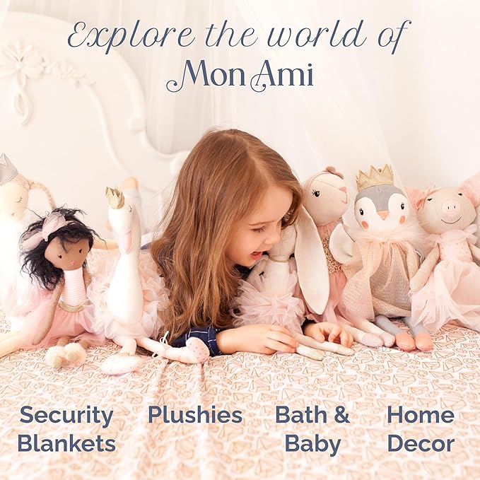 MON AMI Rosie Bunny Security Blanket with Silicone Teether | 12-Inch Plush Lovey for Babies | Soothing Sensory Snuggle Toy | Perfect Newborn Essential for Birthdays & Baby Showers
