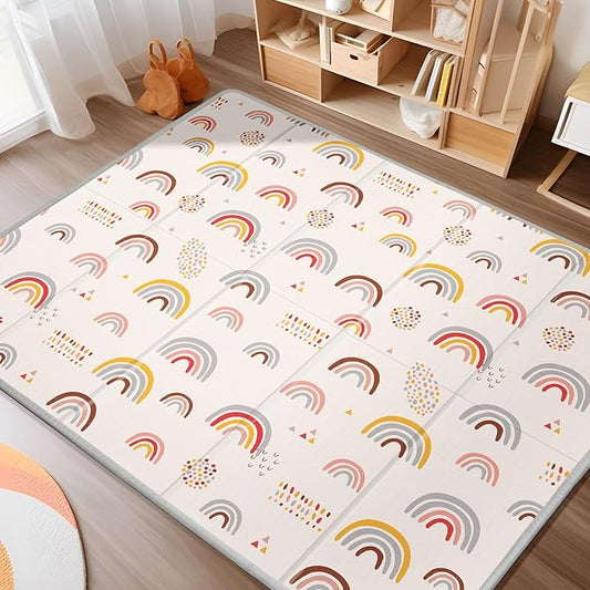 Piglog Extra Large Play Mat for Baby, 0.8 Inch Thick BPA Free, Reversible Foldable Baby Play Mat, 79" x71" Waterproof Foam Floor Baby Crawling Mat, Portable Playmat for Infants, Toddler, Kids, Rainbow