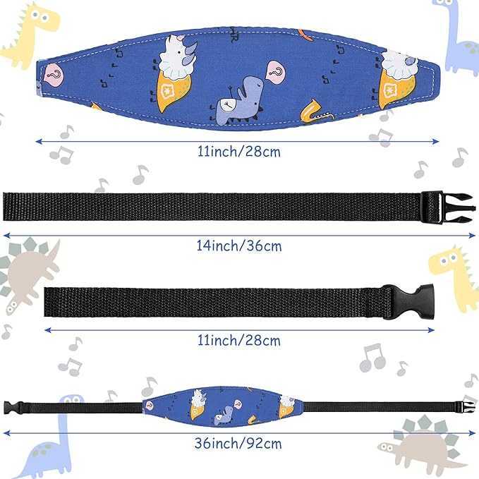 HESTYA 2 Pcs Carseat Head Support Toddler, Stroller Seat Headrest for Sleeping Traveling, Neck Relief Headband Strap for Kids Children Toddler Infant(Dinosaur and Bear)