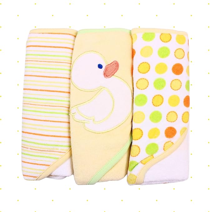 Spasilk Hooded Towel Set for Newborn Boys and Girls, Soft Terry Towel Set, Pack of 3, Yellow Duck