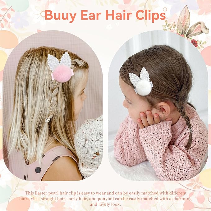 VOBOBE 4Pcs Easter Bunny Hair Bow Clips, Rabbit Hair Bow Accessories for Easter Party Birthday Supplies