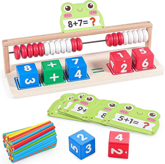 Abacus for Kids Math Number Blocks Toy Abacus Toddler Toys 3–4, Wooden Montessori Math Learning with Counting, Educational Gift for Boys & Girls