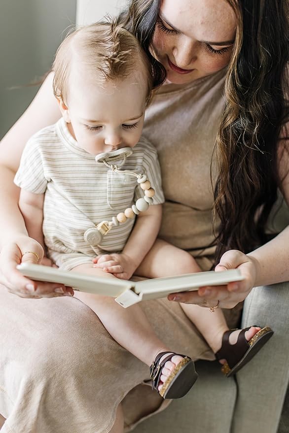 Silicone Pacifier Clip – Metal-Free, Rust-Free, 100% Food-Grade Silicone and Natural Beech Wood, Secure Pacifier Holder for Babies – Cloud - Mila & Lulu