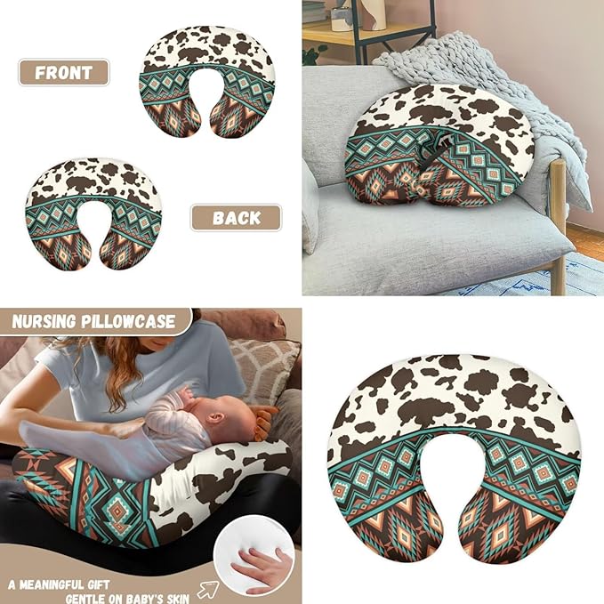 Cow Print Carseat Canopy Set Aztec Breathable Breastfeeding Covers Multi-use Breastfeeding Pillow Cover Newborn Registry & Shower Gift for Baby