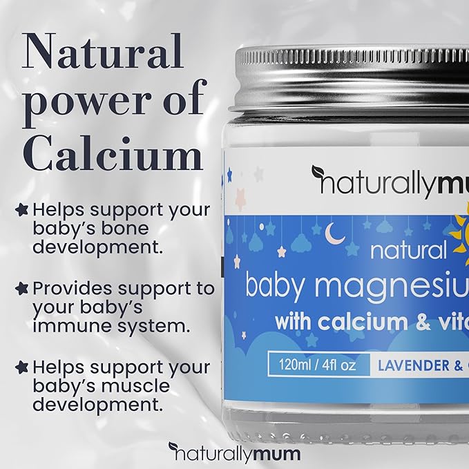 NaturallyMum Baby Magnesium Lotion with Calcium & Vitamin D | Support for Sleep, Heart, Bone, Nerve, Gut and Muscle Health | Alternative to Melatonin | Lavender & Chamomile 4.2 fl oz
