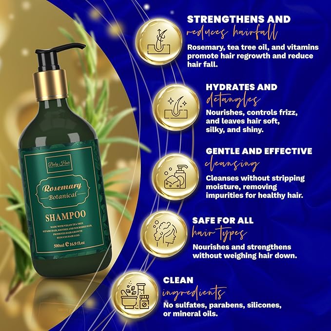 BABY HAIR - Rosemary Shampoo, Sulfate-Free Rosemary Shampoo for Women and Men, Rosemary and Tea Tree Shampoo with Hyaluronic Acid, Natural Hair Growth Shampoo, 16.9 fl. oz.