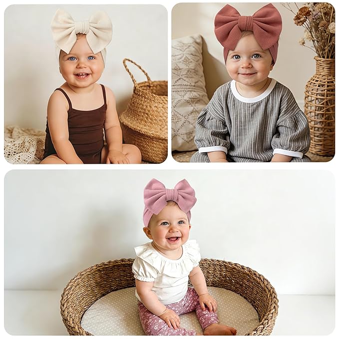 CÉLLOT 8 Colors Super Stretchy Soft Knot Baby Girl Headbands with Hair Bows Nylon Head Wrap For Newborn Baby Girls Infants Toddlers Kids(Light Colors)