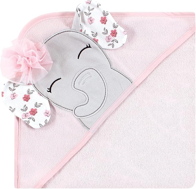 Hudson Baby Unisex Baby Cotton Rich Hooded Towels, Floral Pretty Elephant, One Size
