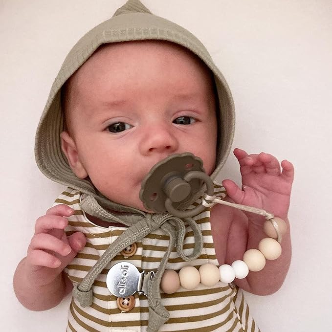 Ali+Oli Silicone Pacifier Clip for Baby (Natural) 100% Food-Grade BPA Free Newborn Pacifier Holder Infant Binky Clip for Baby Boy or Girl