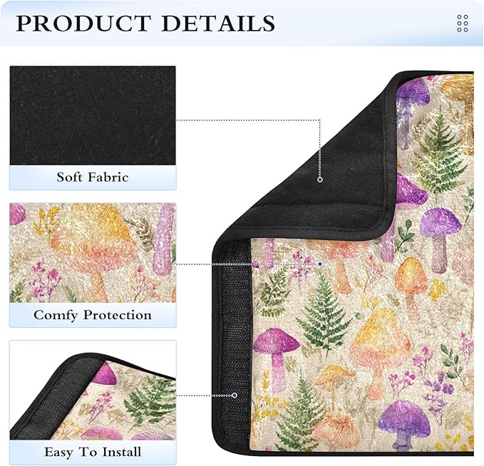 2 Pack Seatbelt Covers Seat Belt Cover Pad for Adults Boys Girls Car Seat Strap Covers Pads Cushion Universal Shoulder Strap Pad Protector for Backpack Camera Bag 6.5 Inch Mushroom Colorful Pattern
