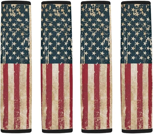 American Flag Seat Belt Cover Seatbelt Shoulder Pad 4 Pack Soft Car Seat Shoulder Strap Pads Seatbelt Straps Covers for Kids Adults Neck Protector