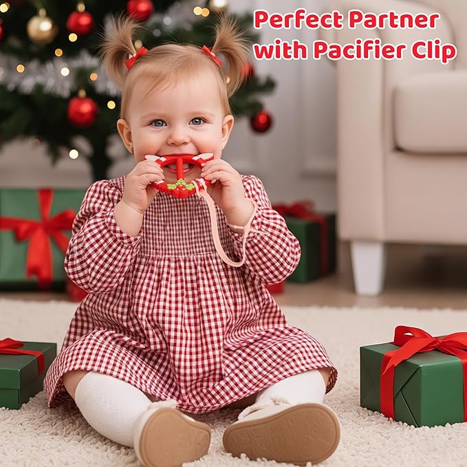 Red Teether for Babies - SHARE&CARE Mom Gifts Silicone Teething Toy, Women Gift for Mom, Wife,Her, Holiday Baby Chew Toy for 3 Months+, BPA-Free,Baby Shower (Red Holiday)