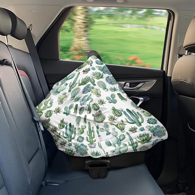 Wanyint Cactus Print Baby Car Seat Cover for Boys Girls,Infant Car Seat Covers Canopy,Breathable Breastfeeding Scarf Nursing Cover Carseat Canopy for Babies