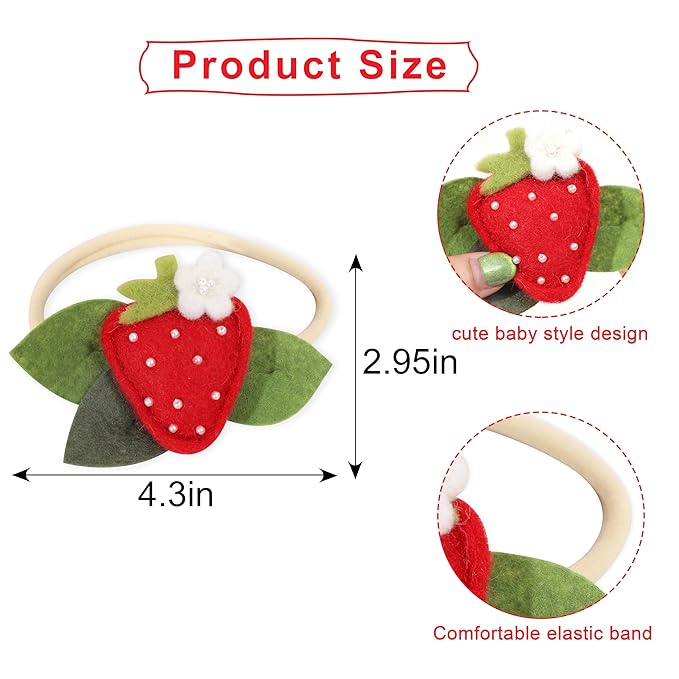 Strawberry Baby Headband - Berry Sweet Hairband for Girls, Sweet One 1st Birthday Decoration, Felt Strawberry Hair Accessories for Baby Girls