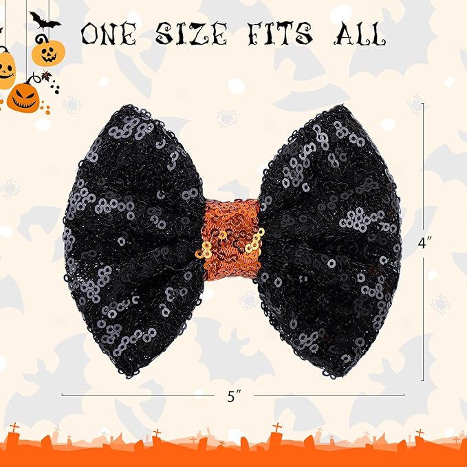 Halloween Hair Bows Clips for Girls Sequins Large Bows Alligator Hair Clip for Bows Hair Accessories Bows with Clip for Women Kids Toddlers Teens Orange