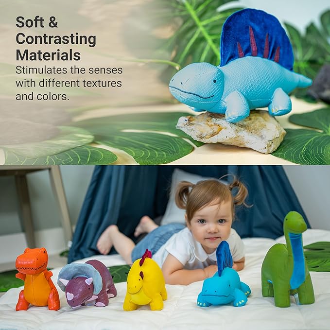 Little Big Friends Dino Friends | Stimulate the Senses with Colors, Textures & a Tinkling Bell | Vegan Leather | Easy to Clean | Dimitri the Dimetrodon