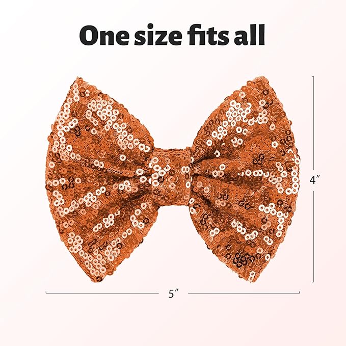 Hair Bows: Sequined Alligator Hair Clips with Big 5" Orange Bows for Girls, Babies, Toddlers, and Teens