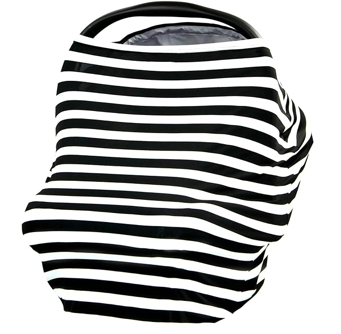 JLIKA Baby Car Seat Covers - Stretchy Infant Canopy and Nursing cover for breastfeeding newborns infants babies girls boys best shower gift maternity apron infinity scarf carseats (Black/White Stripe)