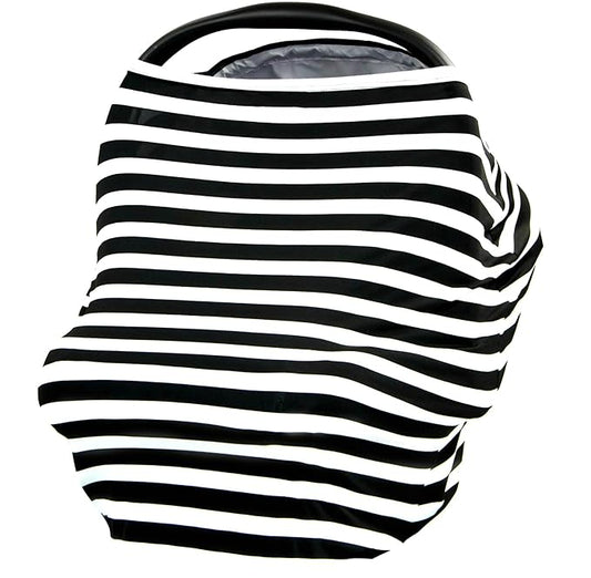 JLIKA Baby Car Seat Covers - Stretchy Infant Canopy and Nursing cover for breastfeeding newborns infants babies girls boys best shower gift maternity apron infinity scarf carseats (Black/White Stripe)