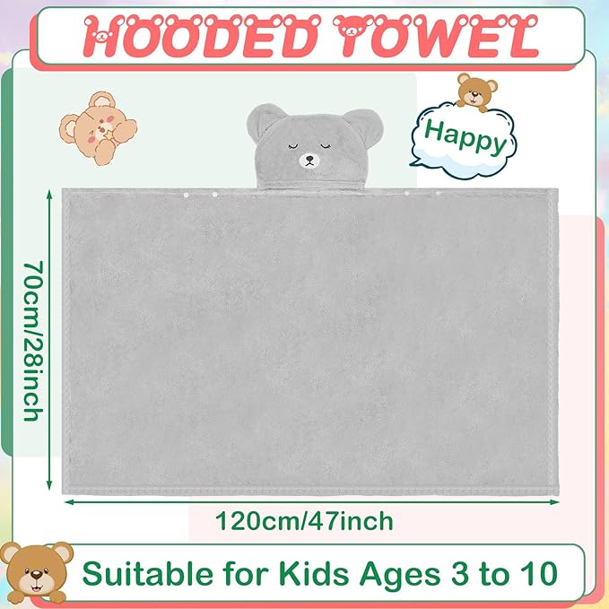 Xtinmee Toddler Bath Towels Hooded for Kid 0-5 Year 28 x 47 Inch Absorbent Baby Hooded Towel with Bear Ears Large Boys Girls Infant Towels Bathrobe Shower Blanket(Classic Color,2 Pcs)