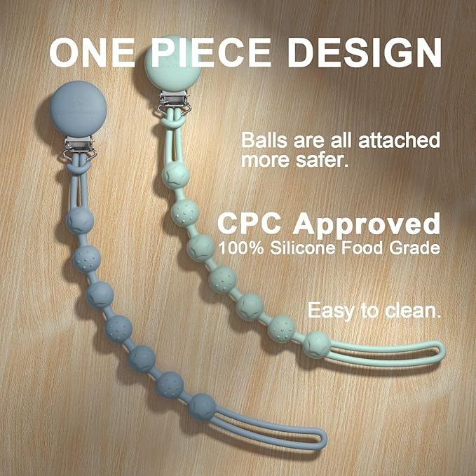 Cuddle Campus Silicone Pacifier Clip Holder with One Piece Design,Soft Flexible Binky Clips with Texture for Baby Boy and Girl Pack of 4
