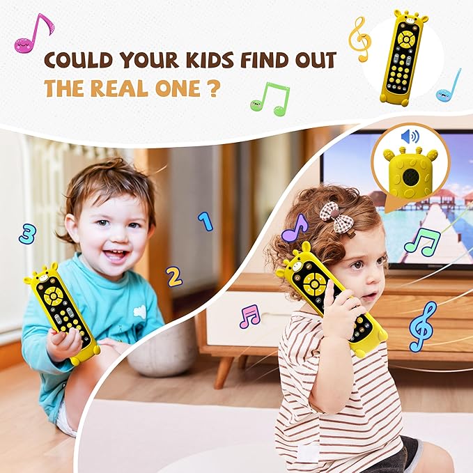 KIRALUMI Baby Remote Control Toy with Giraffes Silicone Cover - Educational Musical Baby Toddler Toys with Realistic Play, Lights, and Sounds - 6, 9, 12, 18 Month Boys Girls Toys Gift