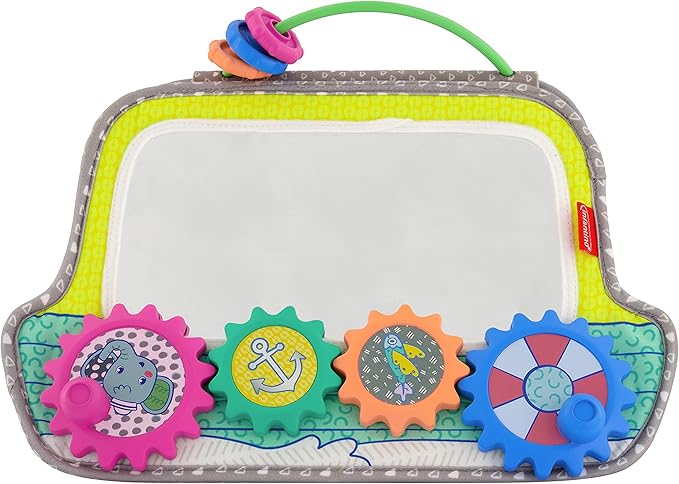 Infantino Busy Board Mirror & Sensory Discovery Toy Boat for Fine Motor Skill Development with Gears, Beads, High Contrast Prints, Tummy Time, Sit & Play or On The Go, for Newborns, Babies & Toddlers