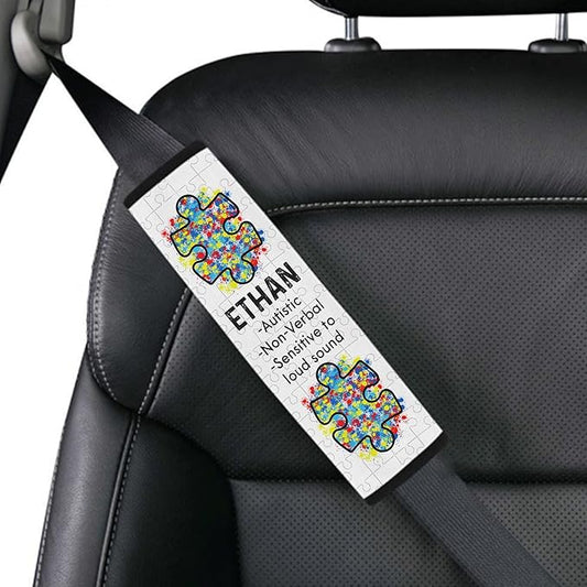 AprilLove Autistic Non Verbal Personalized Name Autism Awareness Seat Belt Covers Special Need Autistic Car Seat Belt Covers for Boys Medical Alert, 7'' x 10''