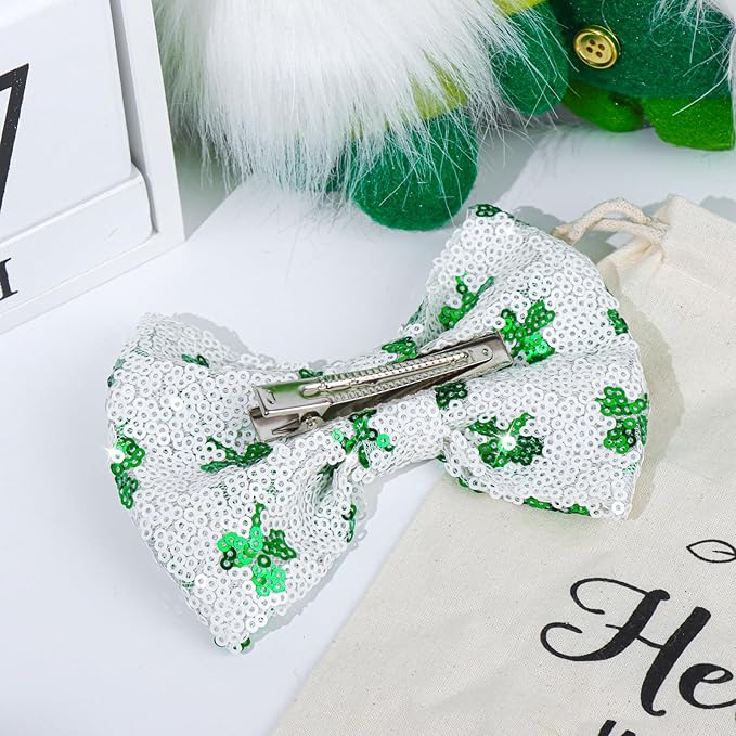 St.Patrick's Day 5 Inch Sequins Bow Hair Clips Clover Glitter Bow Green HairPins Alligator Barrettes Large Hair Bows Costume Hair Accessories for Girls Children Kids